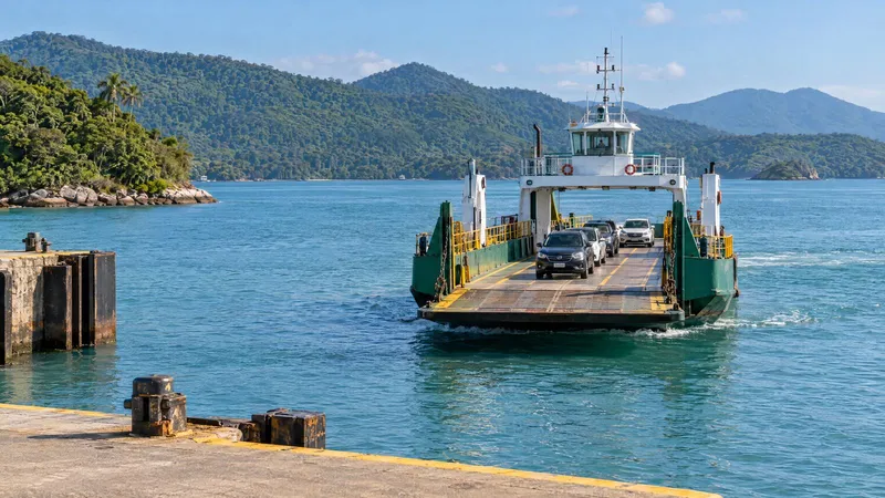 Balsa transportando carros em uma travessia costeira